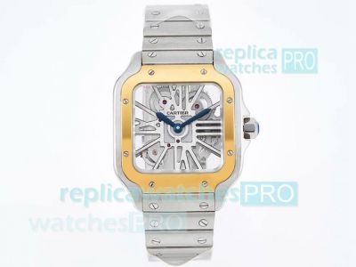 TW Factory Cartier Santos de Cartier Skeleton Dial Yellow Gold Bezel Watch 39.8MM